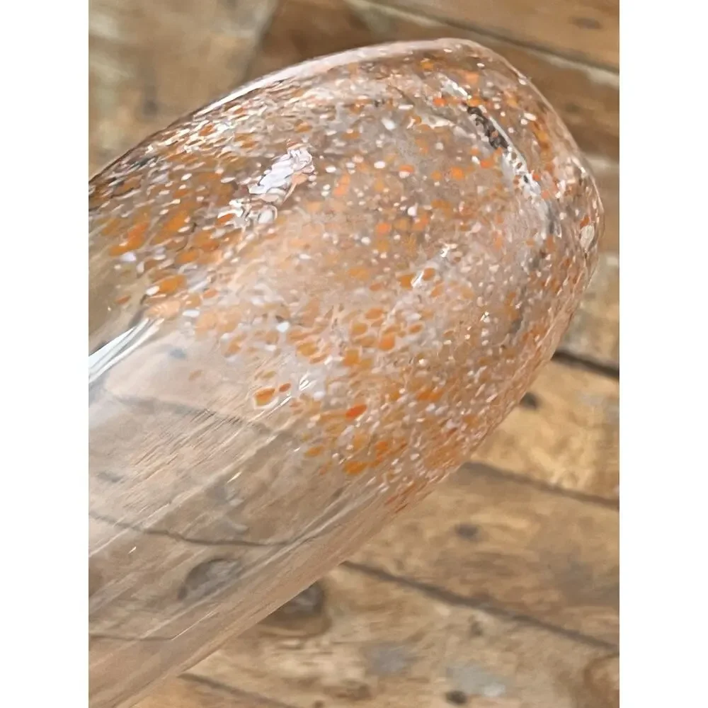 Art Glass Hydroponic Vase Clear Orange & White Speckled Gradient